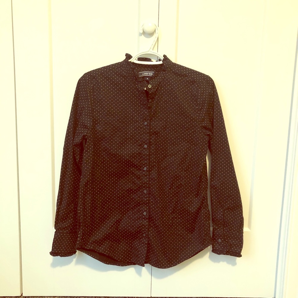 Polka Dot Ruffle Button Down